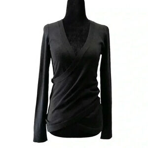 Ricki’s Wrap Front Sweater Deep V  Neckline Thin Knit Stretch Fit Black Size XS